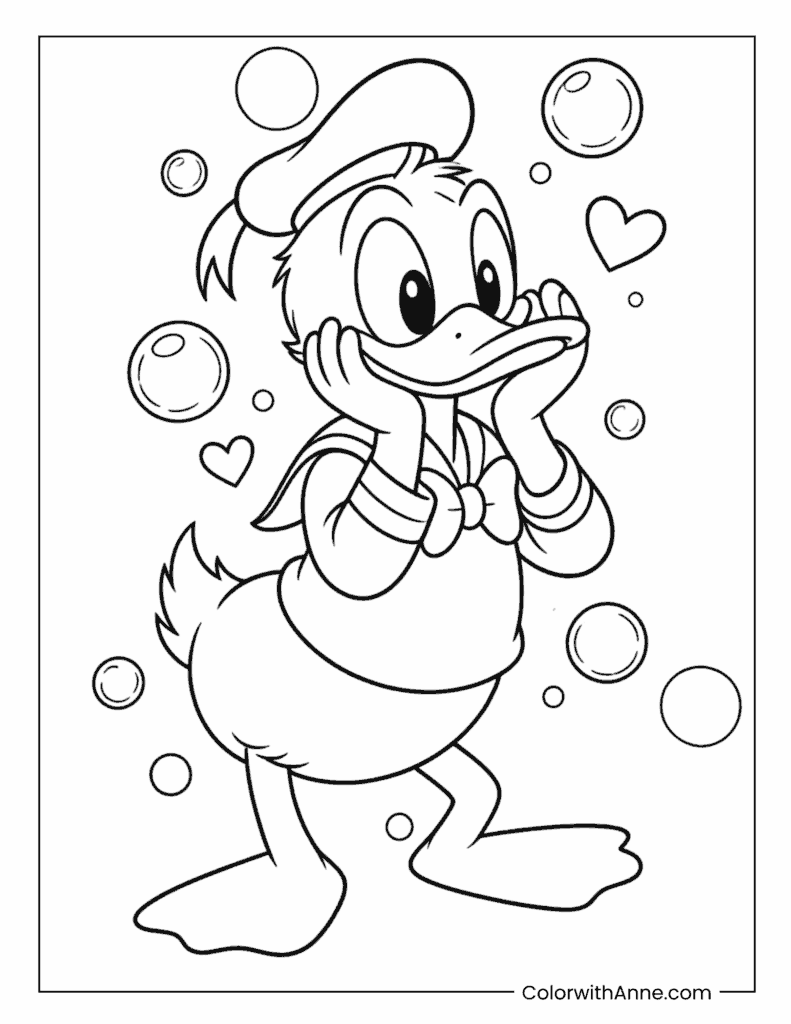Donald Duck Surrounded By Bubbles Coloring Page