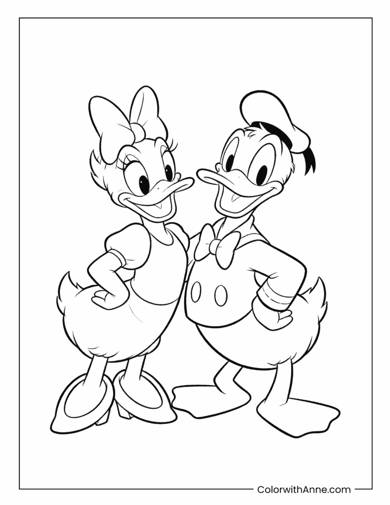 Donald Duck and Daisy Duck Posing Together Coloring Page