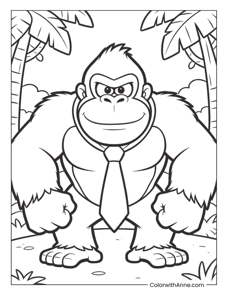 Donkey Kong Standing in the Jungle Coloring Page