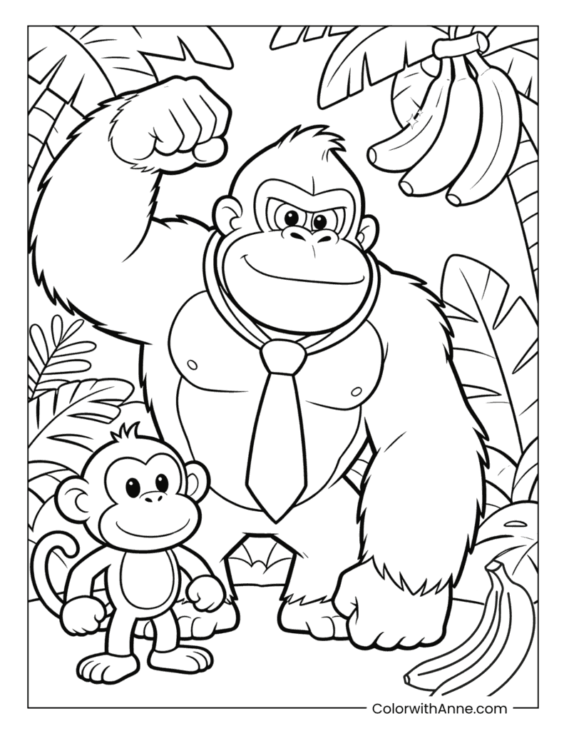 Donkey Kong and Diddy Kong Together Coloring Page