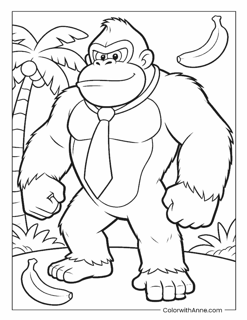 Donkey Kong with Bananas Coloring Page for Kids