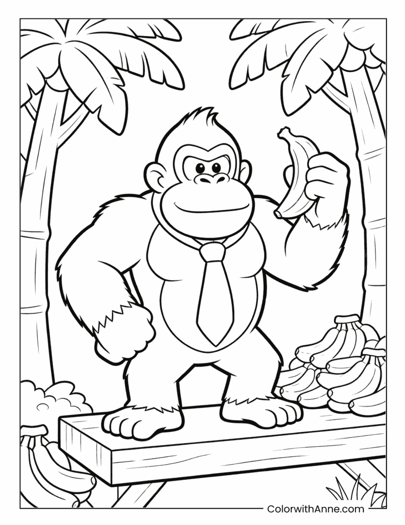 Donkey Kong with a Banana Coloring Page