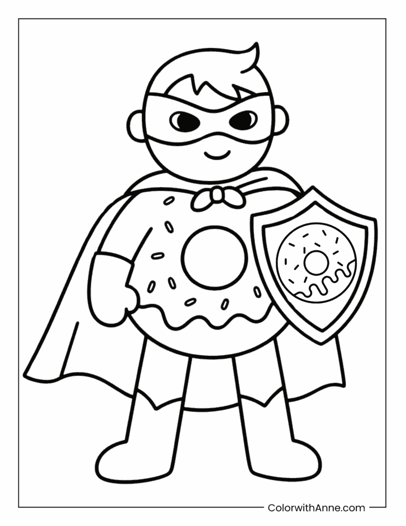 Donut Superhero Coloring Page