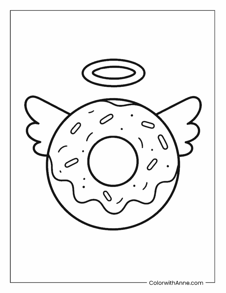 Donut with Angel Wings and a Halo Coloring Page