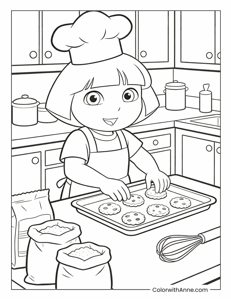 Dora the Baker Making Cookies Coloring Page