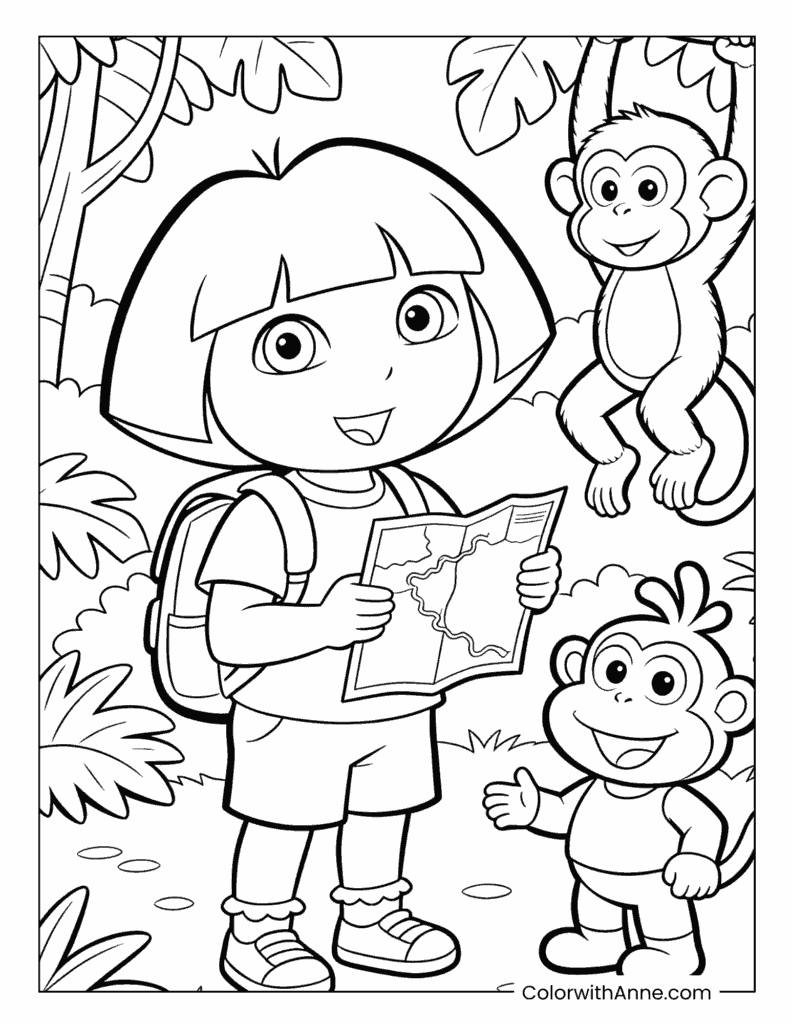 Dora the Explorer with Map and Boots Coloring Page