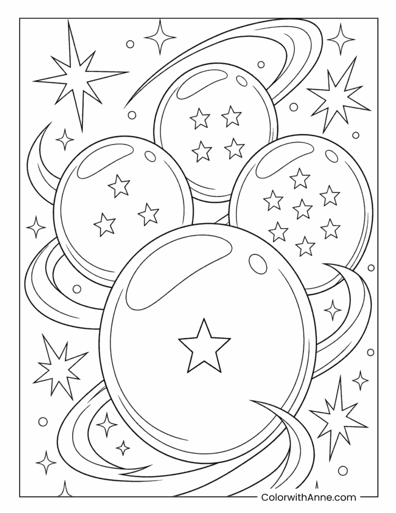 Dragon Balls in Outer Space Coloring Page