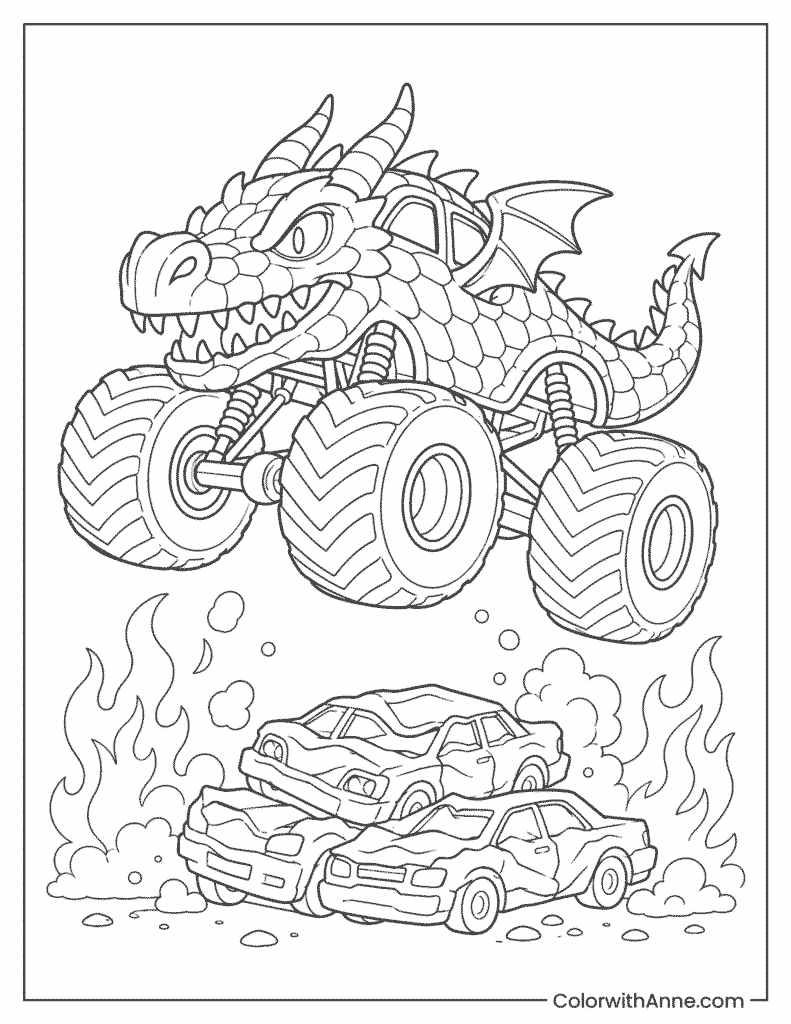 Dragon Monster Truck Jump Coloring Page