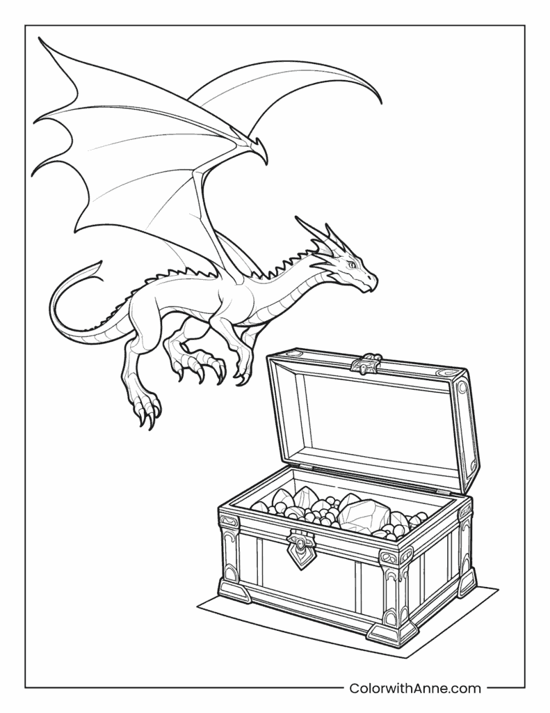Dragon with Treasure Coloring Page