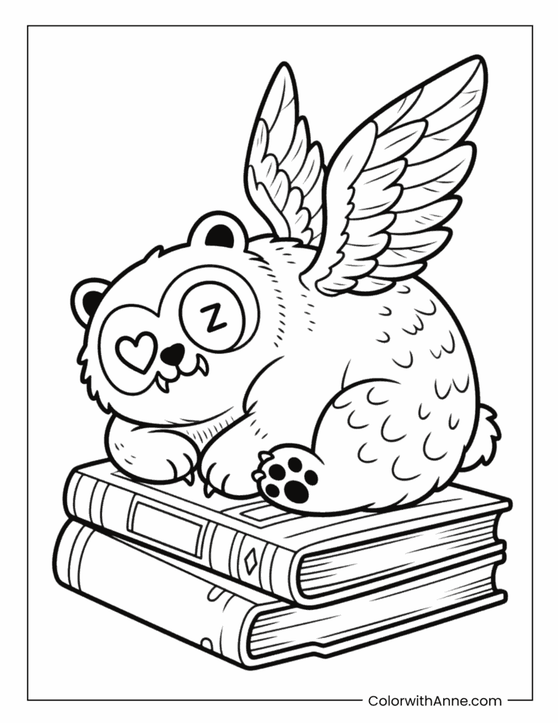 Dreaming Winged Monster on Books Coloring Page