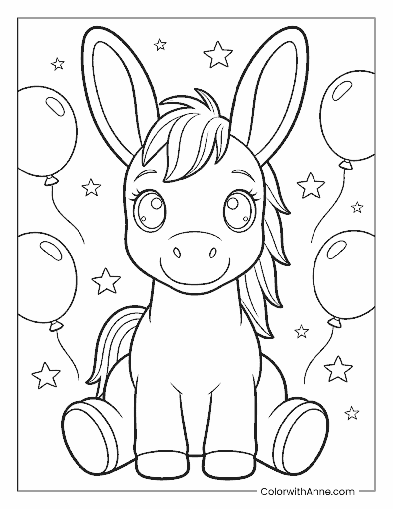 Dreamy Horse with Bunny Ears Easter Party Coloring Page