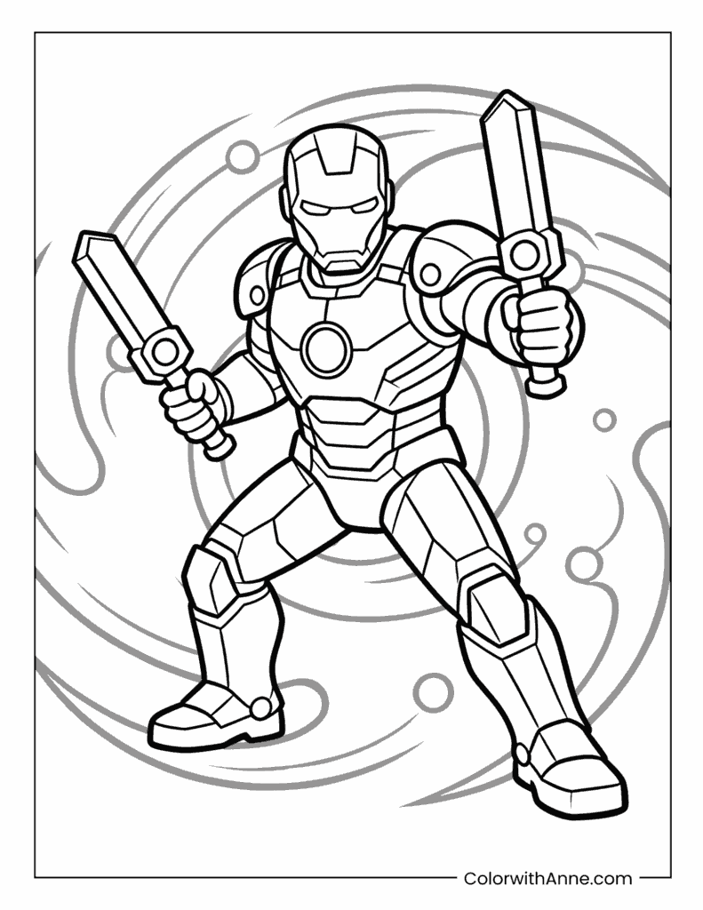 Dual Swords Iron Man Coloring Page