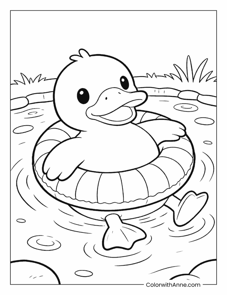 Duck Playing in the Water Coloring Page