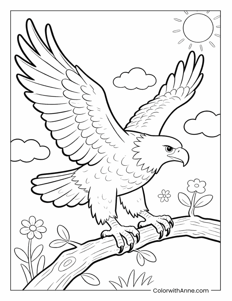 Eagle on a Branch Bird Coloring Page