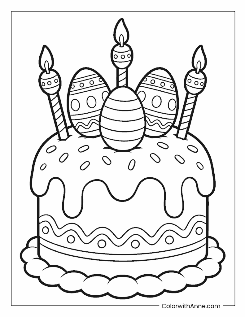 Easter Birthday Cake with Candles Coloring Page