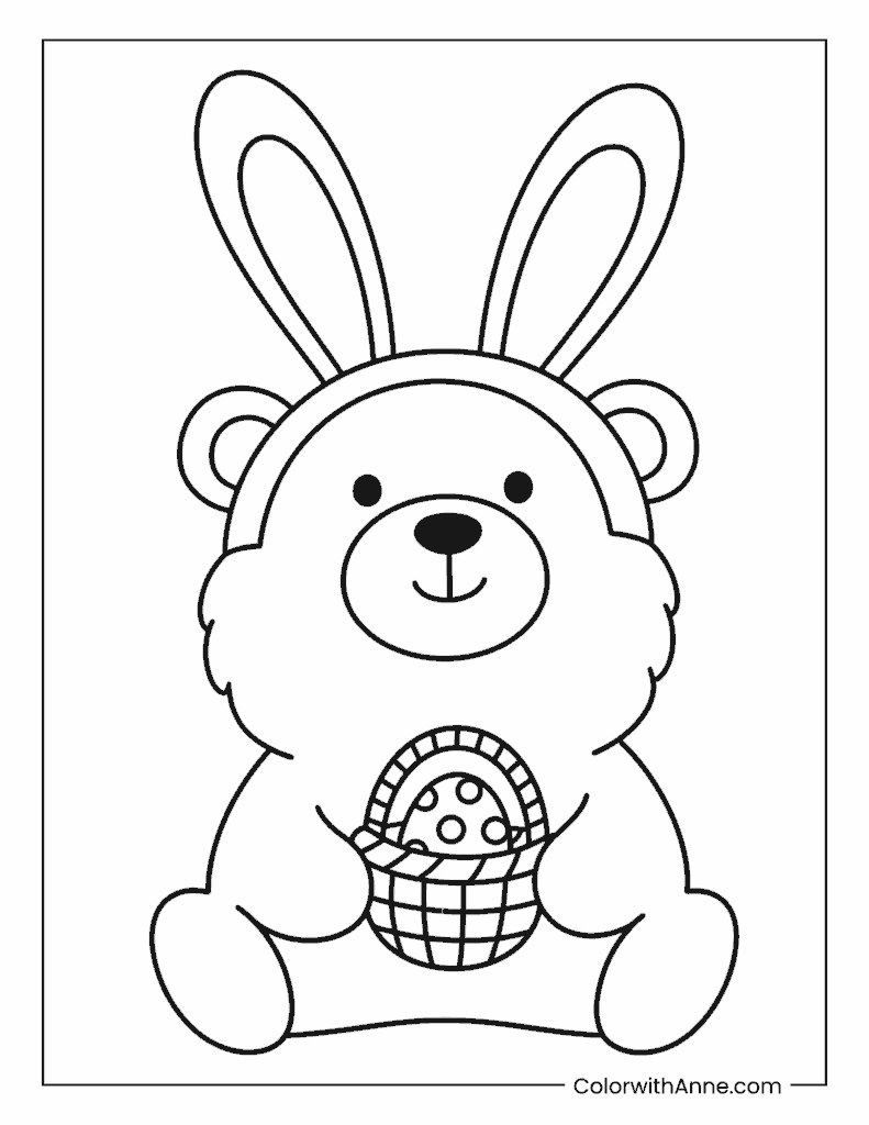 Easter Bunny Bear Teddy Coloring Page