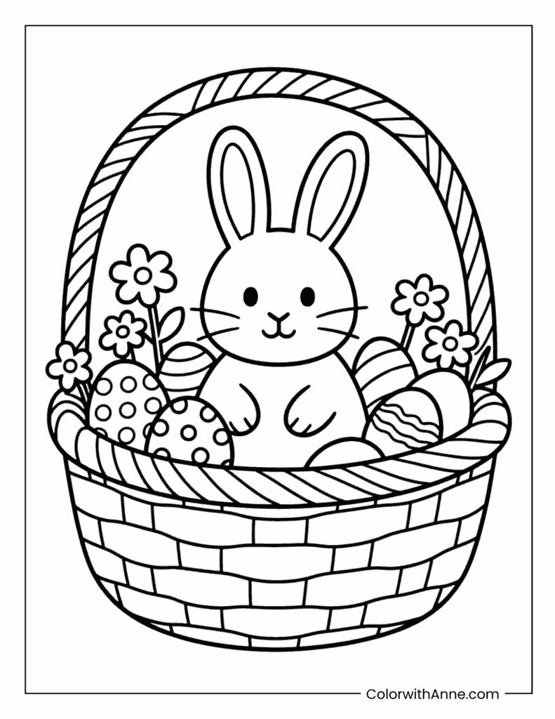Easter Bunny in a Basket Coloring Page