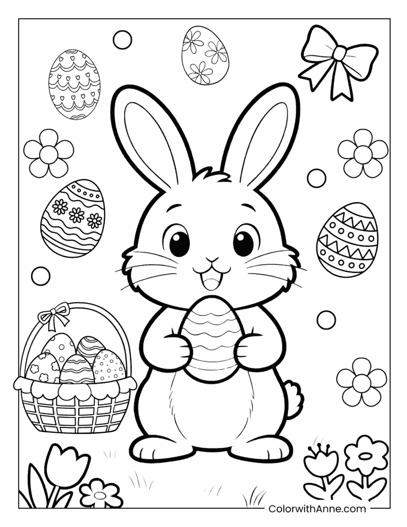 Easter Bunny with Basket of Eggs Coloring Page