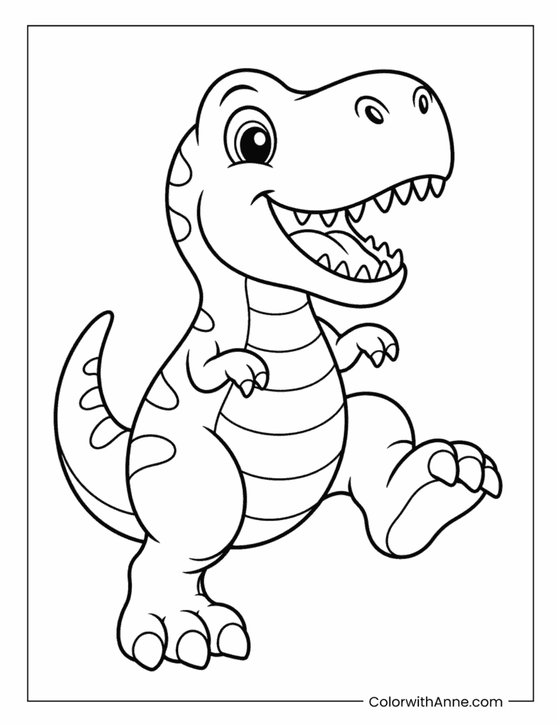 Easy Baby T-Rex Running Coloring Page for Kids
