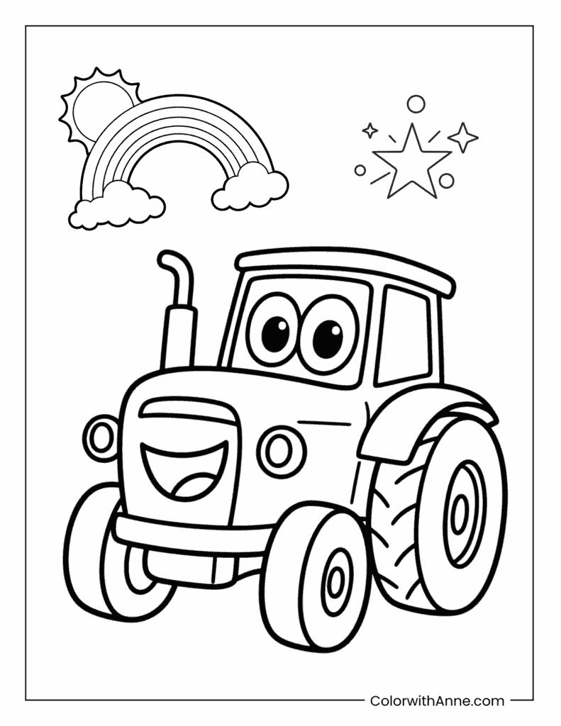 Easy Cartoon Tractor Coloring Page for Kids