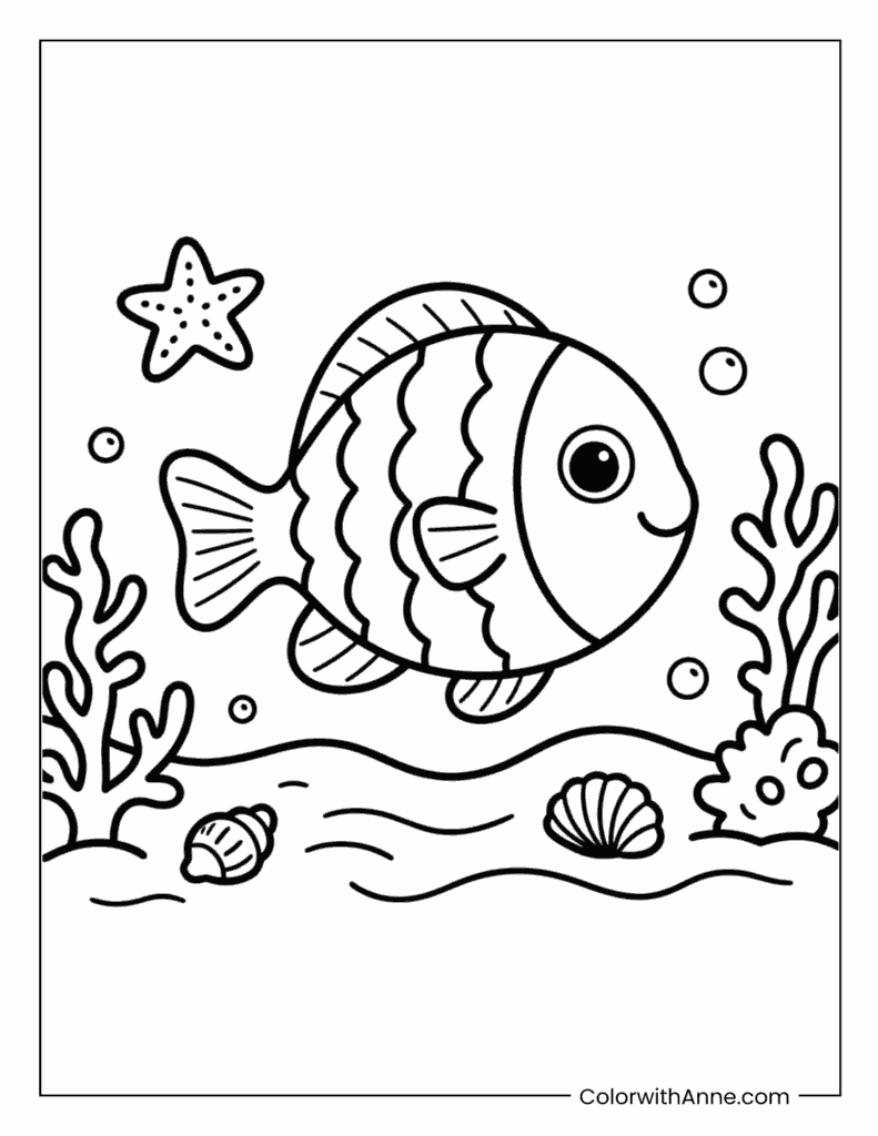 Easy Fish Coloring Page for Kids