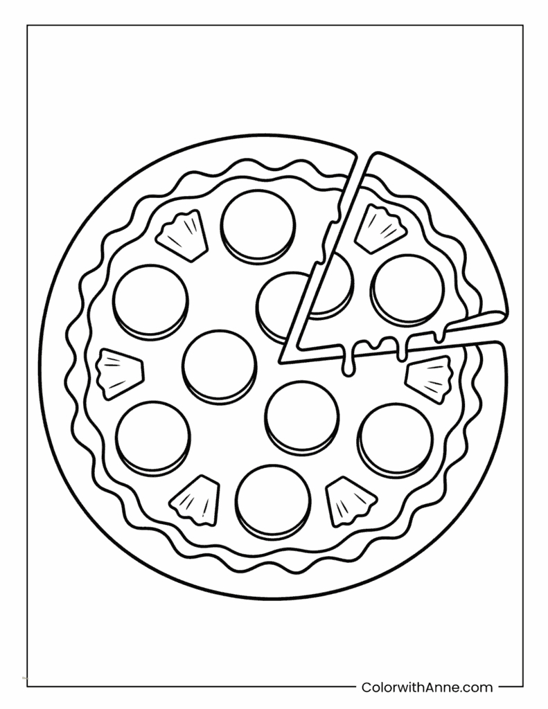 Easy Hawaiian Pizza Coloring Page