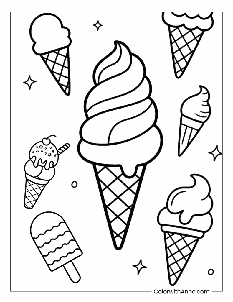 Easy Ice Cream Coloring Page for Kids