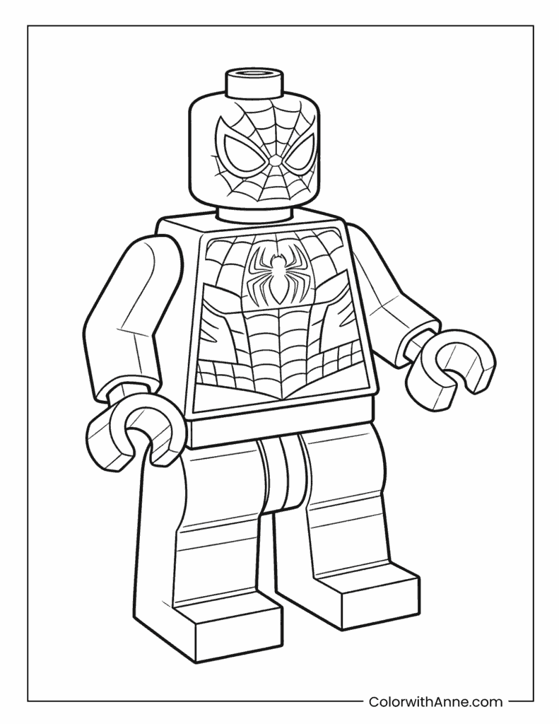 Easy LEGO Spiderman Coloring Page for Kids