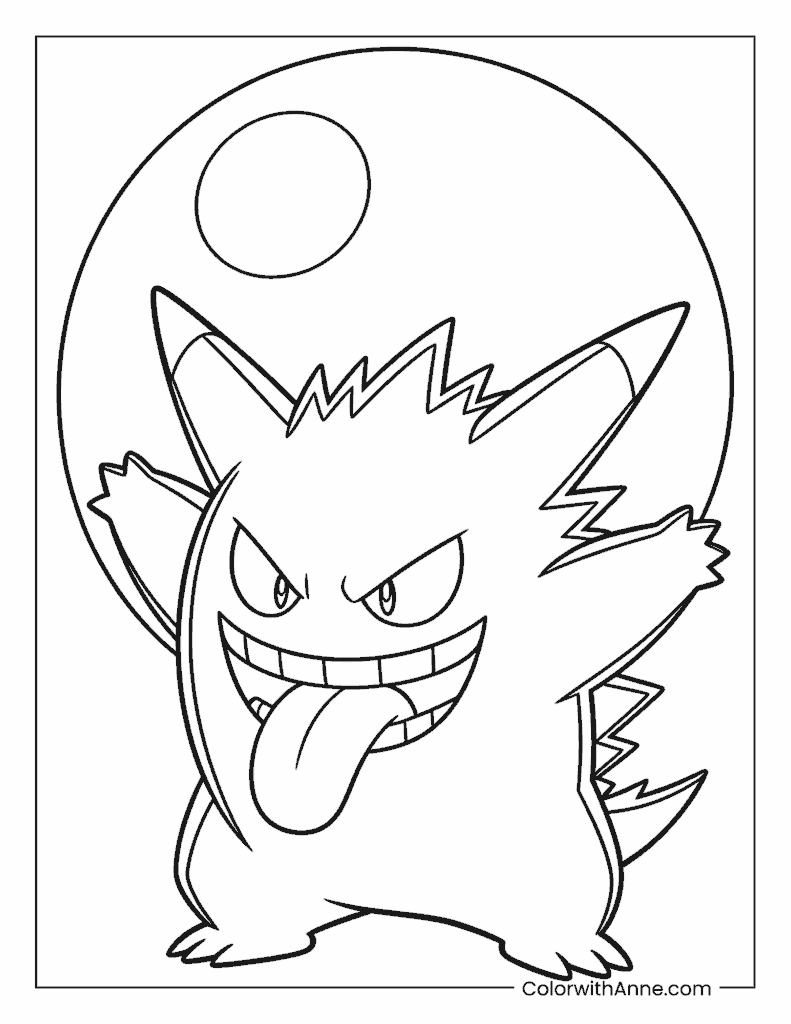 Easy Pokémon Gengar Coloring Page for Kids