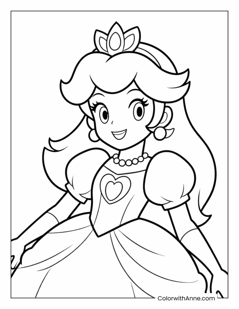 Easy Princess Peach Coloring Page for Kids