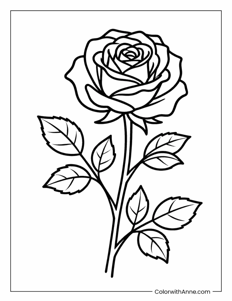 Easy Rose Coloring Page for Kids