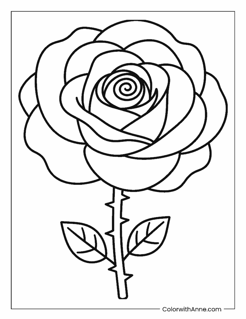 Easy Rose Coloring Page for Preschoolers