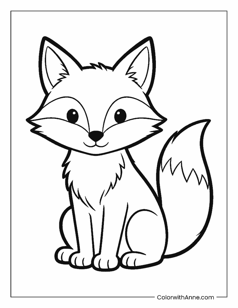 Easy Sitting Fox Coloring Page for Kids