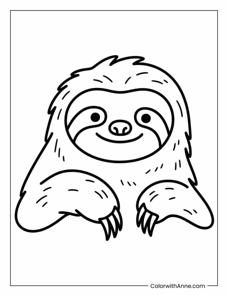 Easy Sloth Coloring Page for Kids