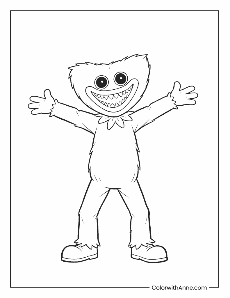 Easy Smiling Huggy Wuggy Poppy Playtime Coloring Page for Kids
