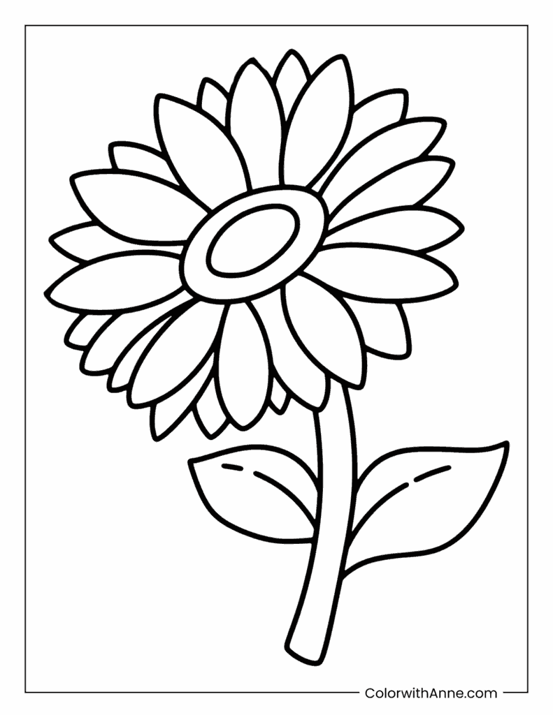 Easy Sunflower Coloring Page for Kids
