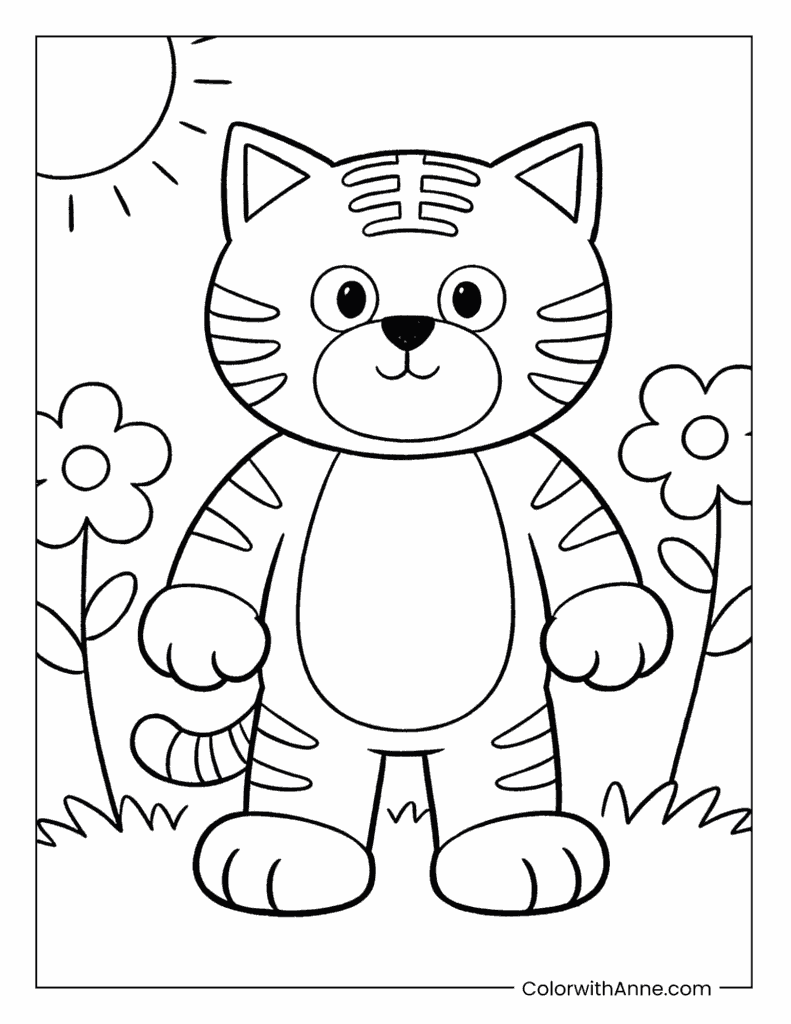 Easy Tiger Coloring Page for Preschoolers