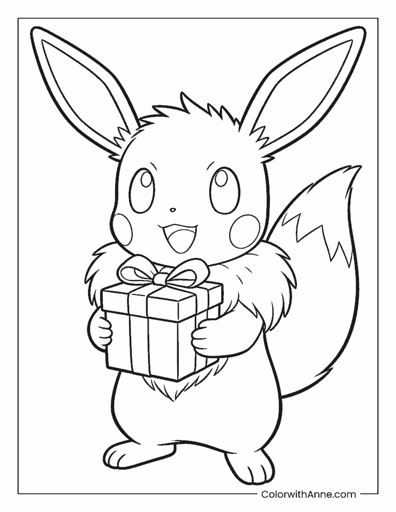 Eevee with a Gift Box Coloring Page