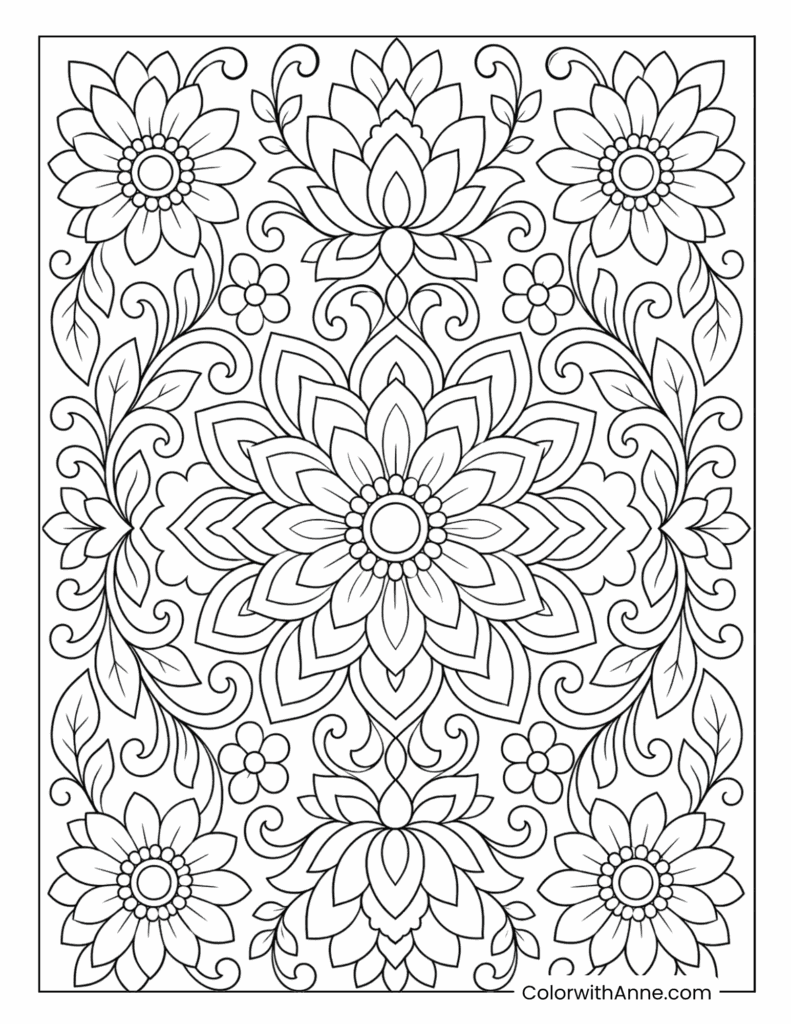 Elegant Flower Pattern Coloring Page