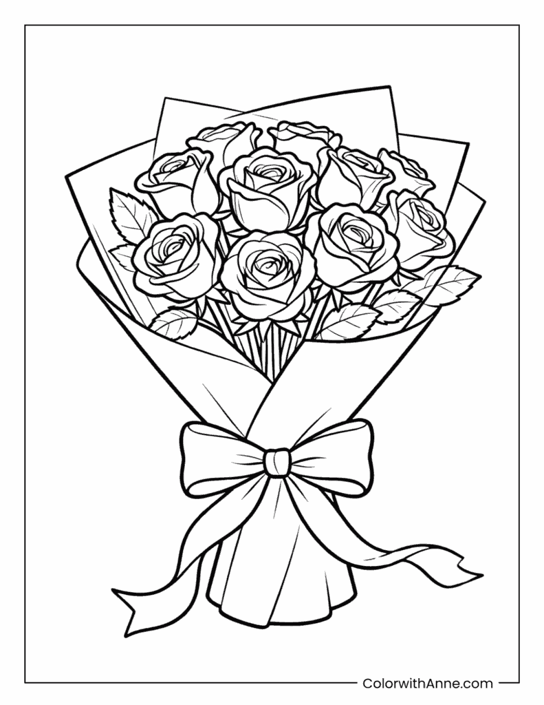 Elegant Rose Bouquet Coloring Page