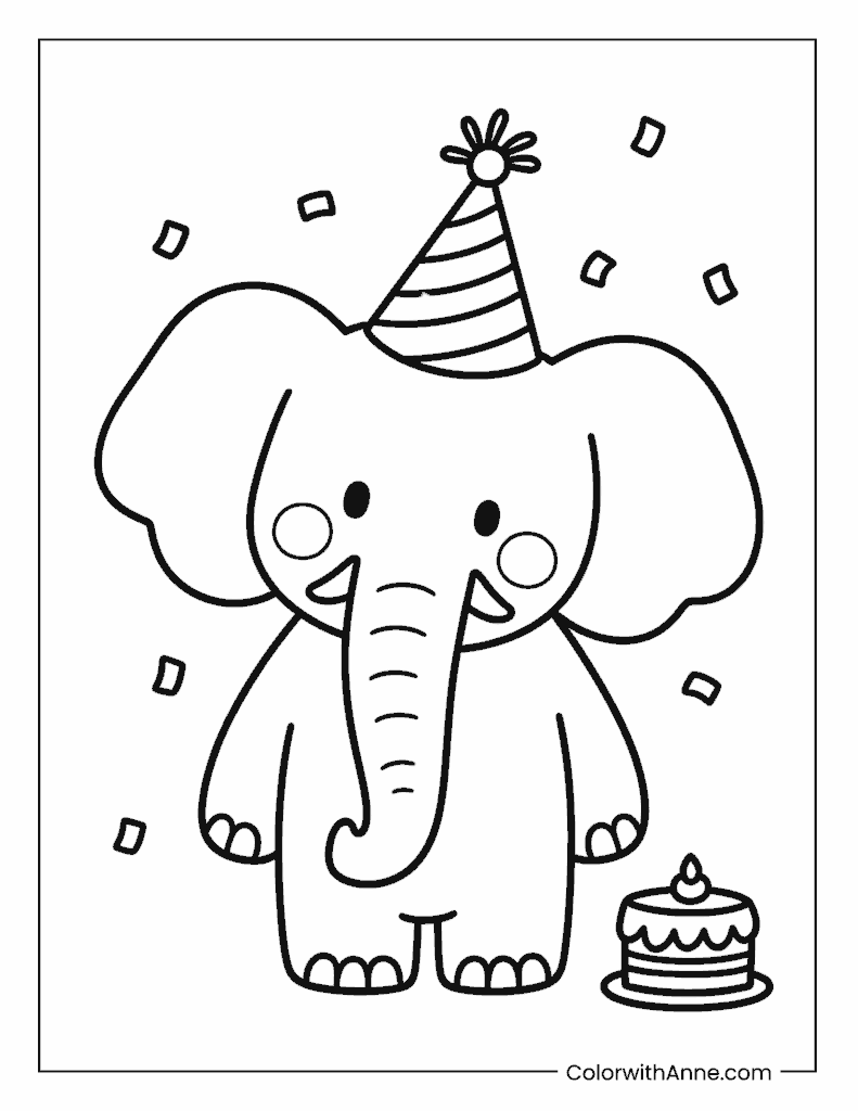 Elephant Birthday Party Coloring Page