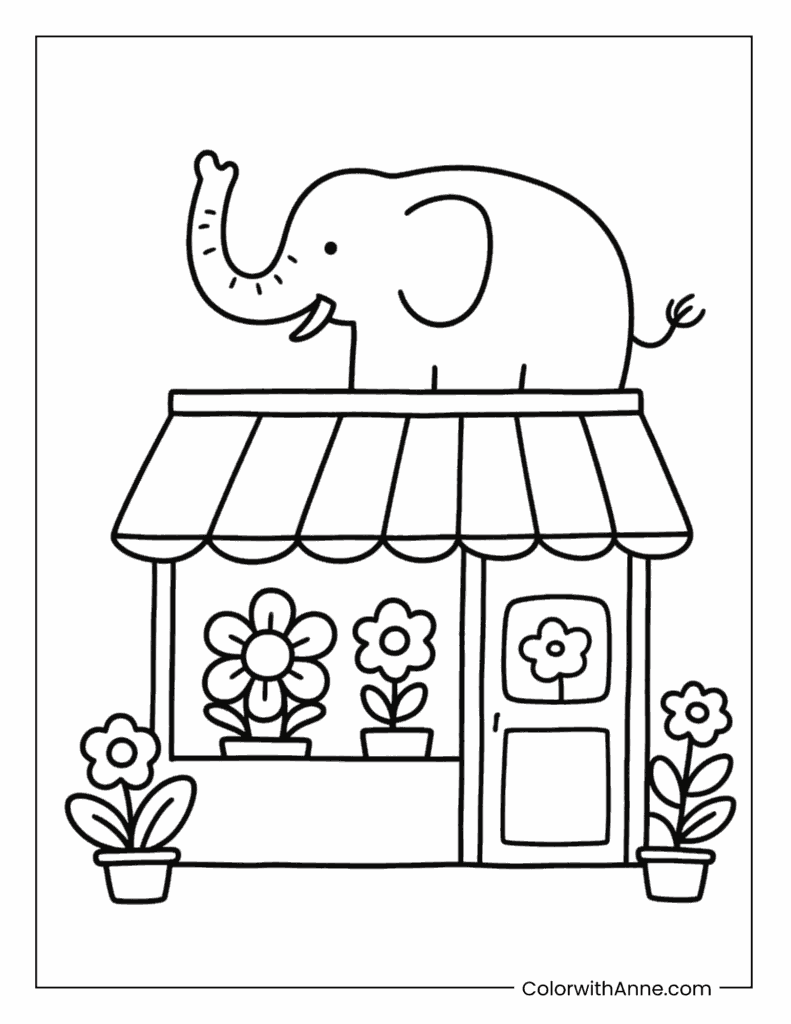 Elephant's Flower Store Coloring Page
