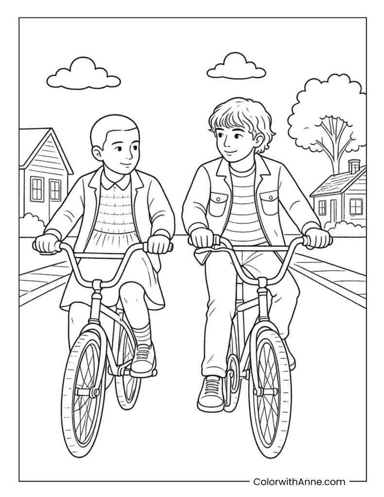 Eleven and Mike Bike Ride Coloring Page