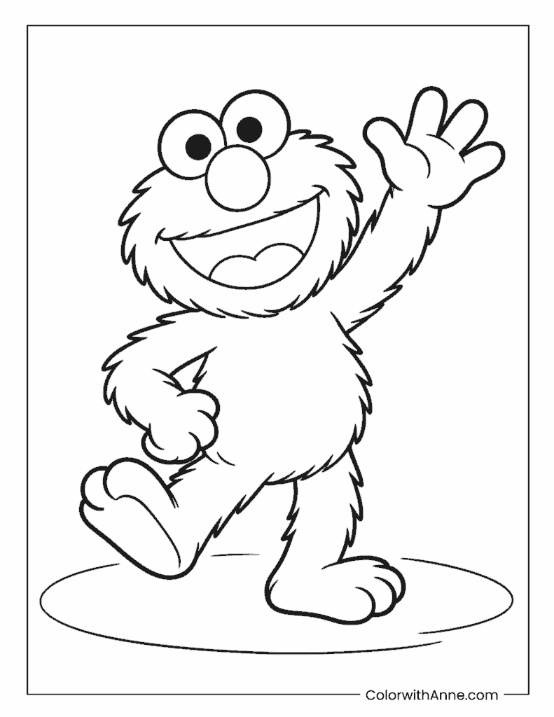 Elmo Dancing and Waving Coloring Page