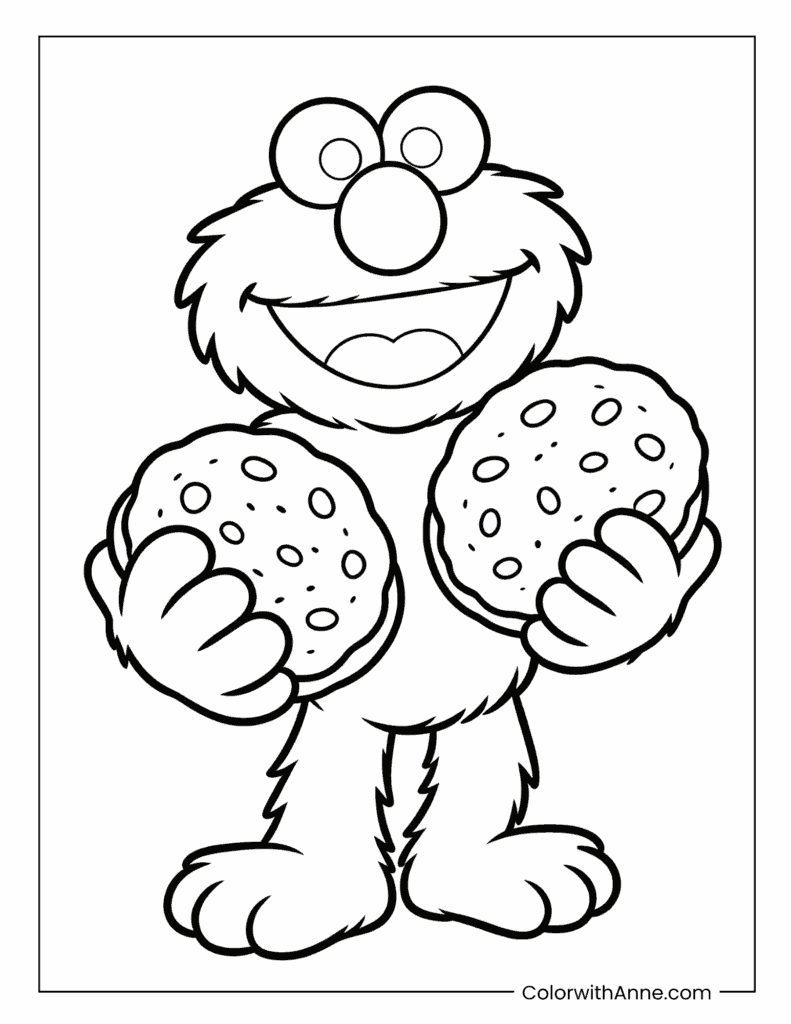 Elmo Holding Two Cookies Coloring Page