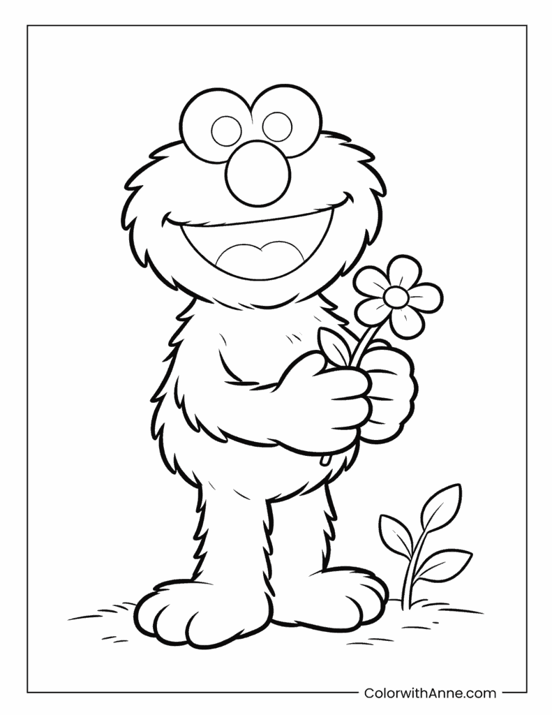 Elmo Holding a Flower Coloring Page