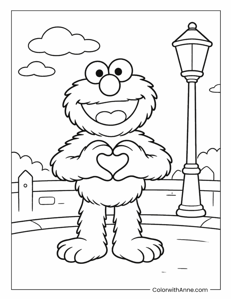 Elmo Making a Heart with His Hands Coloring Page