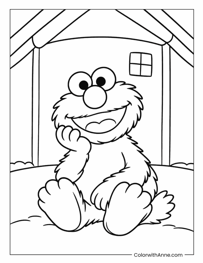 Elmo Sitting in Bed Coloring Page
