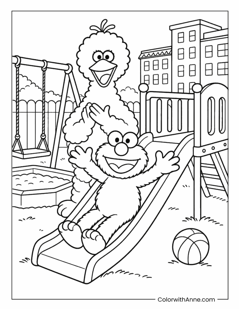 Elmo and Big Bird at the Playground Coloring Page