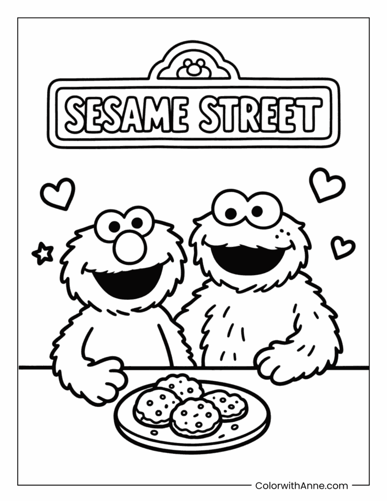 Elmo and Cookie Monster Coloring Page